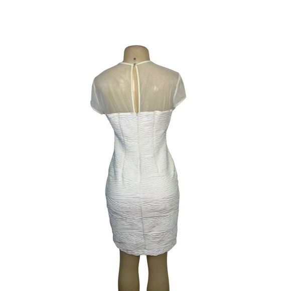 Cache White Mesh Sheer Cap Sleeve Ruched Mini Dress Size 8 - Picture 3 of 5